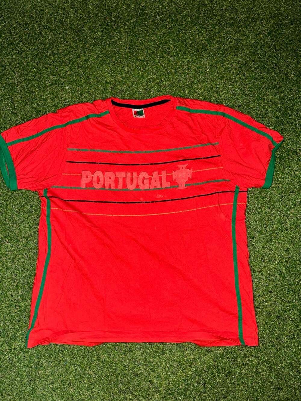 Portugal Soccer Jersey Size XL Red Green Striped T-Shirt